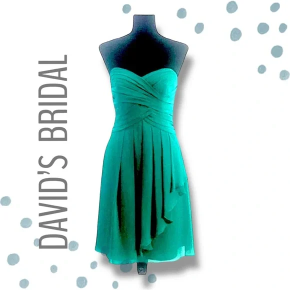 DAVIDS BRIDALSheer Strapless Teal Green Fit Flare Chiffon Bridesmaid Dress SZ 4 - greenwatershopping.com DAVIDS BRIDALSheer Strapless Teal Green Fit Flare Chiffon Bridesmaid Dress SZ 4 - greenwatershopping.com